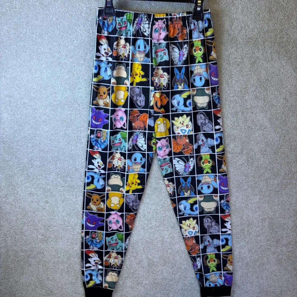 Pokemon Pajama Set Boys Size 9-10 Black All Over Print Pikachu Eevee AOP NEW